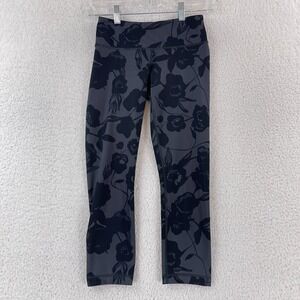 Lululemon Gray Floral Print Wunder Under Crop II Leggings Womens Athletic Size 2